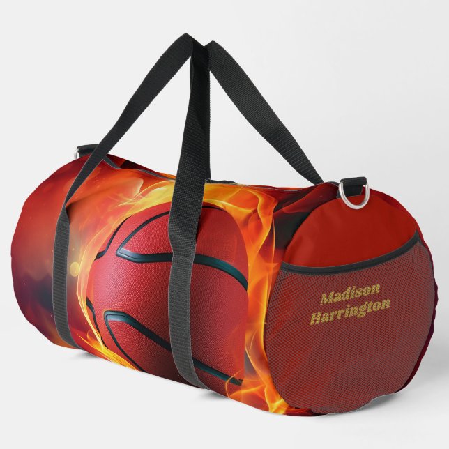 Individuelle Name Flaming Basketball Duffle Bag (Rechte Ecke)