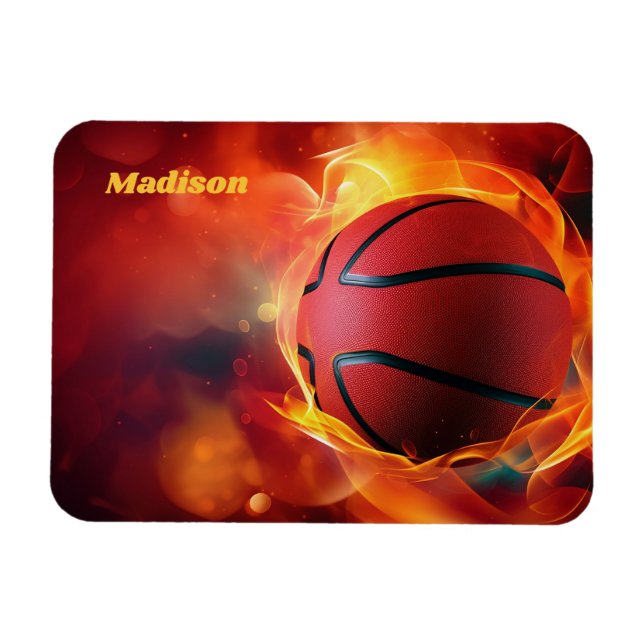 Individuelle Name Flaming Basketball Magnet (Horizontal)
