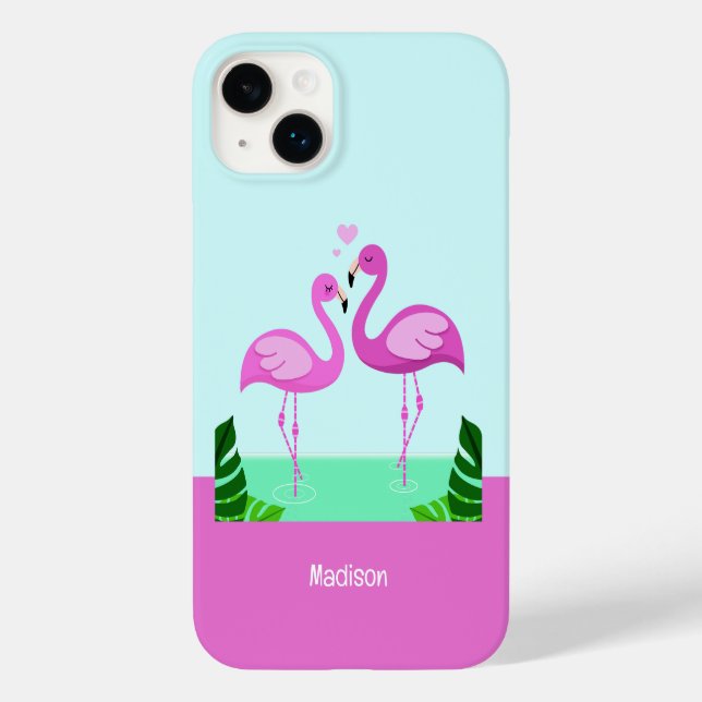 Individuelle Name Flamingo Liebe Case-Mate iPhone 14 Plus Hülle (Rückseite)