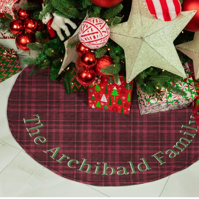 Individuelle Name Flannel Kariert Holly Berry Red  Polyester Weihnachtsbaumdecke (Von Creator hochgeladen)
