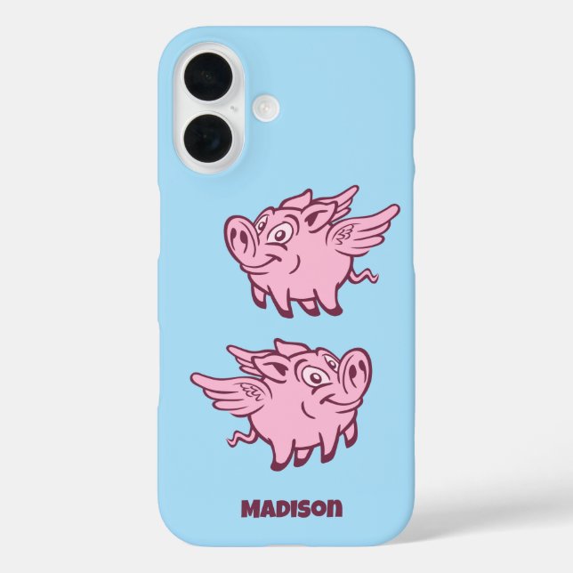 Individuelle Name Fliegende Schweine iPhone 16 Hülle (Rückseite)
