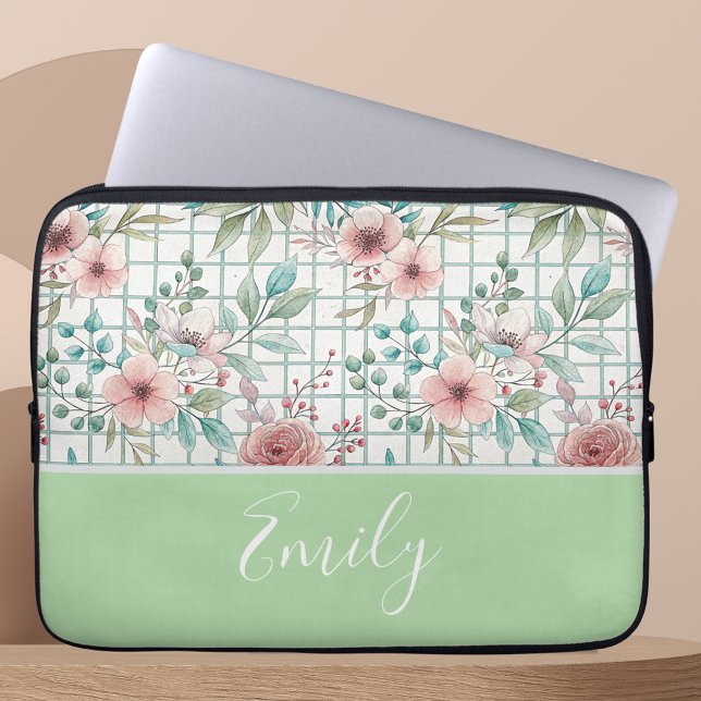 Individuelle Name Floral Electronics Bag Laptopschutzhülle (floral custom name electronic bag)