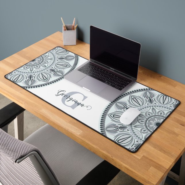 Individuelle Name Floral Harmony Gray Monotone Man Schreibtischunterlage (Büro 2)