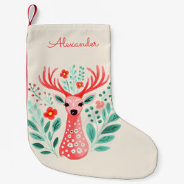 Individuelle Name Floral Reindeer Kleiner Weihnachtsstrumpf