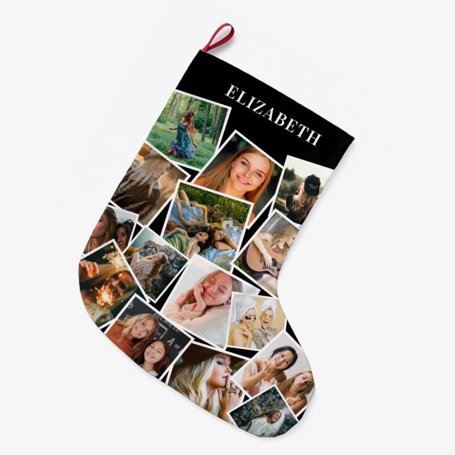 Individuelle Name-FotoCollage Großer Weihnachtsstrumpf (Vorderansicht (hängend))