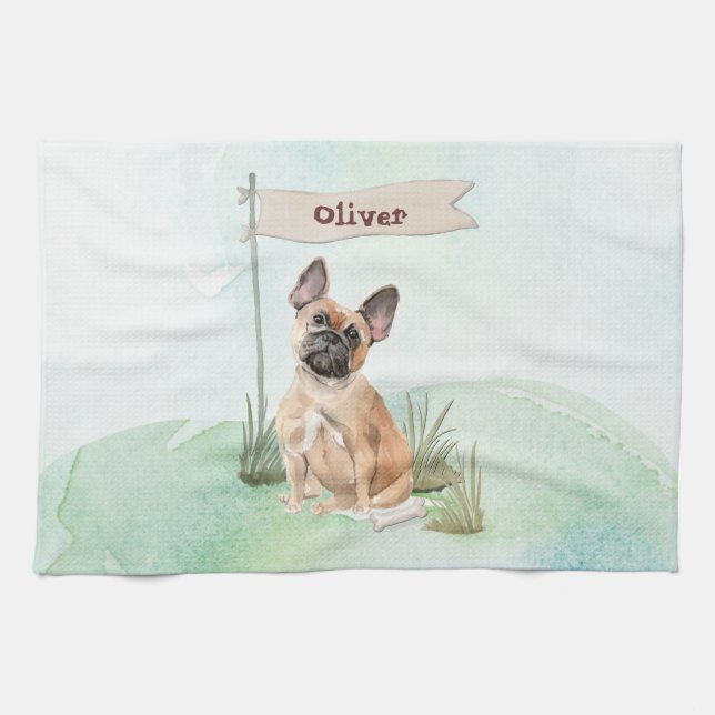 Individuelle Name Französischer Bulldogge Geschirrtuch (Horizontal)
