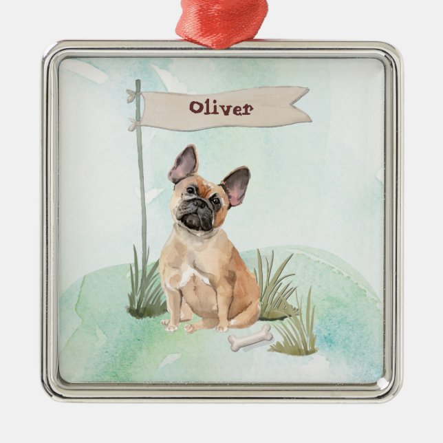 Individuelle Name Französischer Bulldogge Ornament Aus Metall (Vorne)