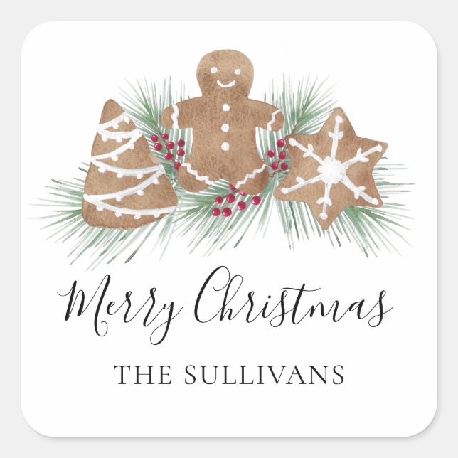 Individuelle Name Frohe Weihnachtskekse Quadratischer Aufkleber (Vorderseite)