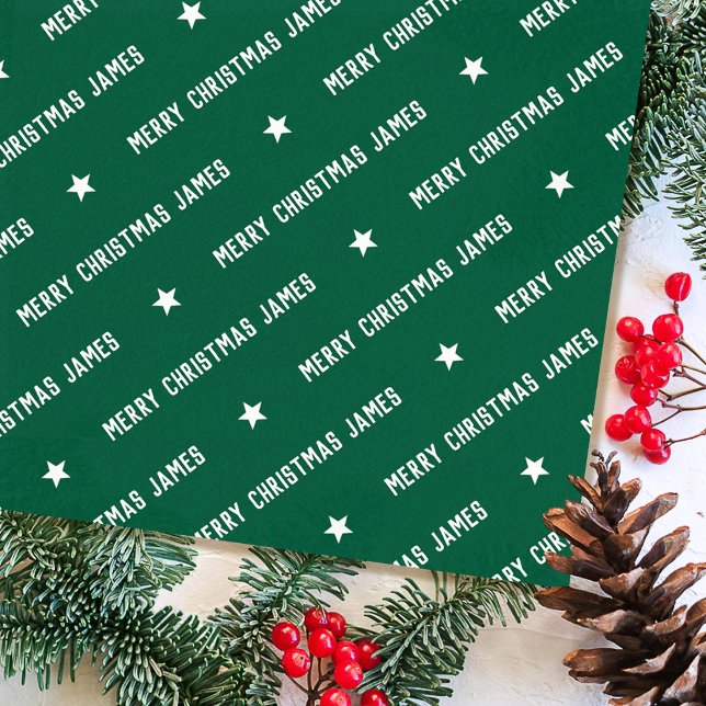 Individuelle Name Frohe Weihnachtstypografie Grün Seidenpapier (Von Creator hochgeladen)