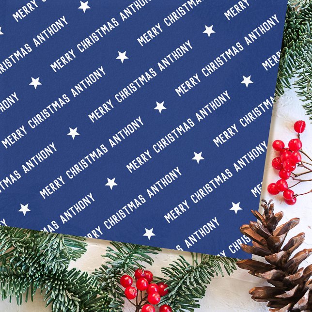 Individuelle Name Frohe Weihnachtstypografie Navy  Seidenpapier (Von Creator hochgeladen)