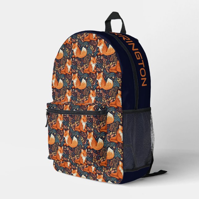 Individuelle Name-Füchse und Blattmuster Bedruckter Rucksack (Rückseitige Ecke Rechts)