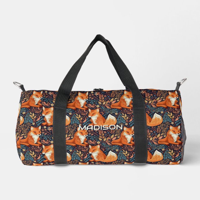 Individuelle Name-Füchse und Blattmuster Duffle Bag (Vorderseite)