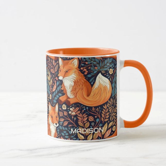 Individuelle Name-Füchse und Blattmuster Tasse (Rechts)