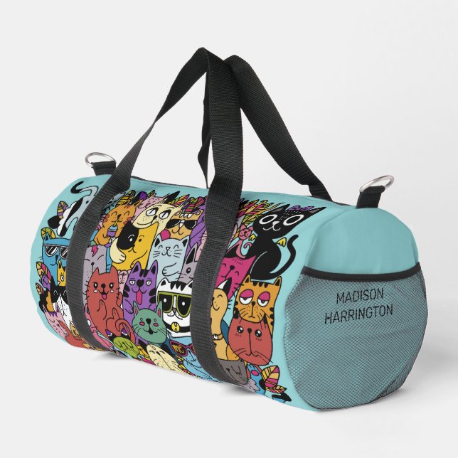 Individuelle Name Funny Cats Illustration Duffle Bag (Rechte Ecke)