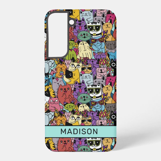 Individuelle Name Funny Cats Illustration Samsung Galaxy Hülle (Rückseite)
