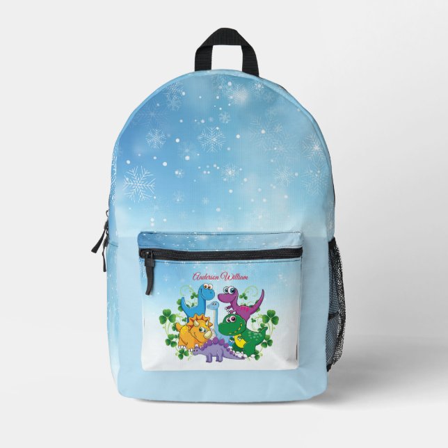 Individuelle Name Funny Dinosaur, Blätter 4. Klass Bedruckter Rucksack (Vorderseite)
