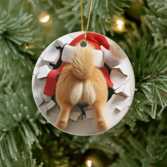 Individuelle Name Funny Dog Breaking in 2-seitigen Keramik Ornament (Baum)