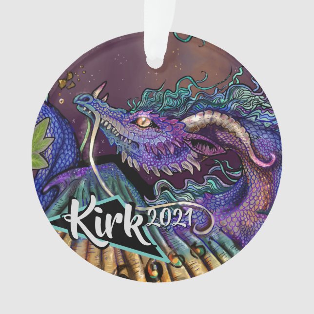 Individuelle Name für Blumendrache und Jahr Ornament (Vorderseite)