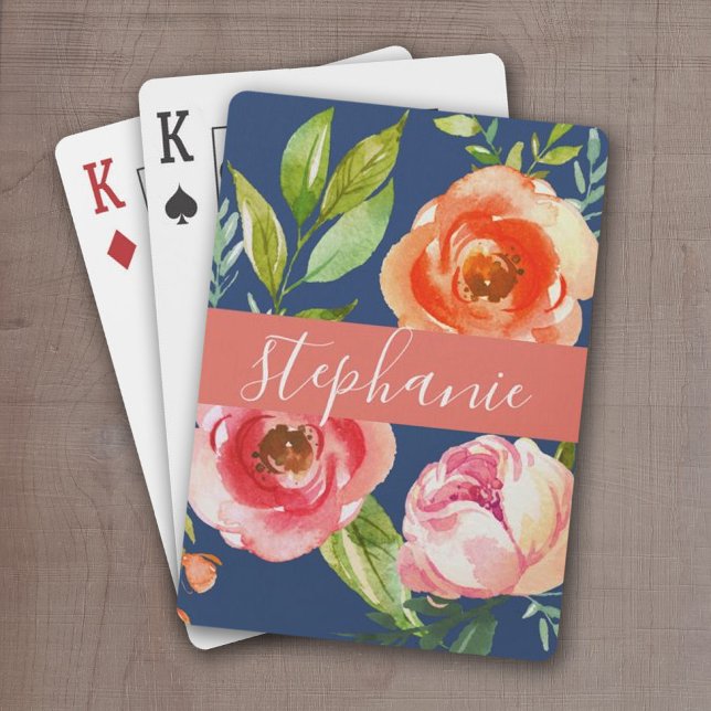 Individuelle Name für farbige Blumenmuster Spielkarten (Add a name or monogram to these personalized playing cards.)