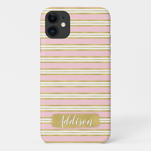 Individuelle Name für hellrosa Streifen Case-Mate iPhone Hülle (Rückseite)