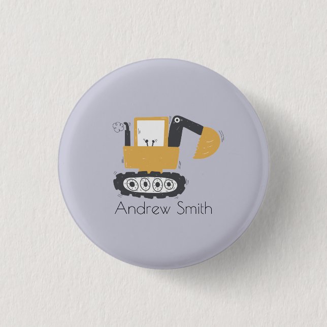 Individuelle Name für niedliche Baggerausstellung Button (Vorderseite)