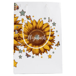 Individuelle Name für Retro-Sonnenblumengeschenk Mittlere Geschenktüte