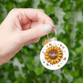 Individuelle Name für Retro-Sonnenblumengeschenk Schlüsselanhänger