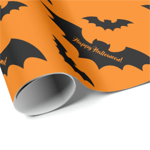 individuelle Name für Schwarz-Orange-Halloween-Fl Geschenkpapier