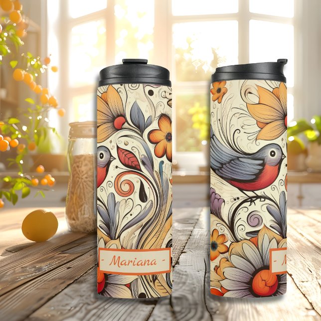 Individuelle Name für Taube und Blumendesign Summe Thermosbecher (Pigeon and Floral Design custom name Summer Thermal Tumbler)