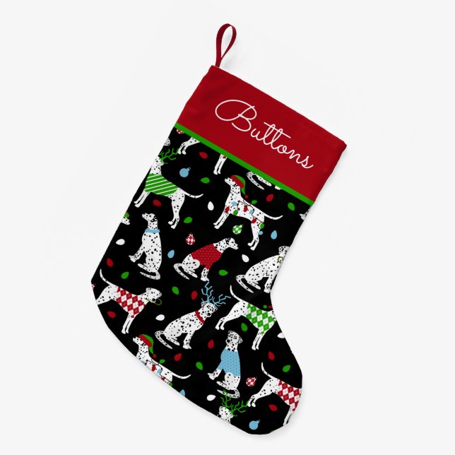 Individuelle Name für Weihnachten Dalmatiner Kleiner Weihnachtsstrumpf (Vorderansicht (hängend))