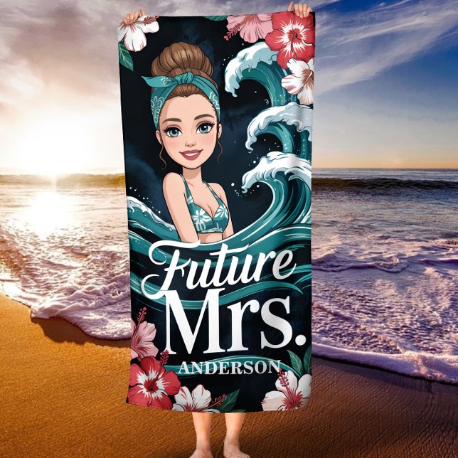 Individuelle Name Future Mrs Beach Wave Messy Bun Strandtuch (Von Creator hochgeladen)