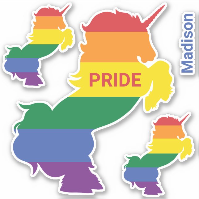 Individuelle Name Gay Unicorn Aufkleber (Vorderseite)