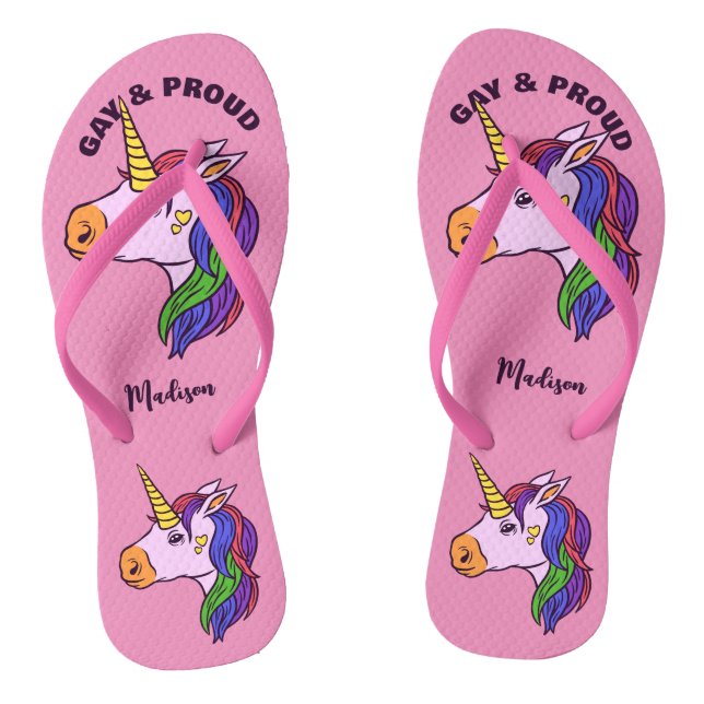 Individuelle Name Gay Unicorn Flip Flops (Fußbett)