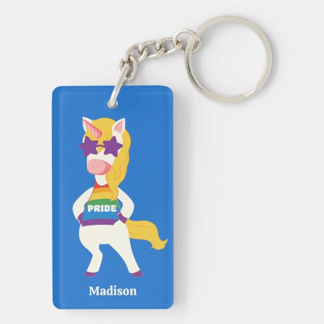Individuelle Name Gay Unicorn Schlüsselanhänger (Rückseite)