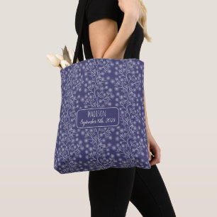 Individuelle Name & Geburtsdatum Navy Blue Floral Tasche