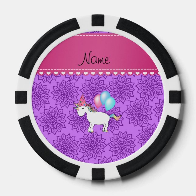 Individuelle Name Geburtstag Einhorn Pastellblumen Pokerchips (Vorderseite)
