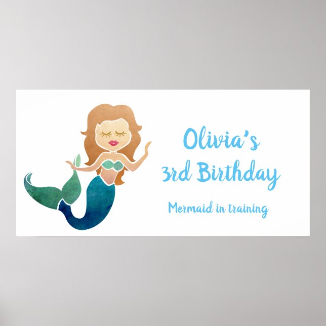 Individuelle Name & Geburtstag Niedliche Meerjungf Poster (Vorne)