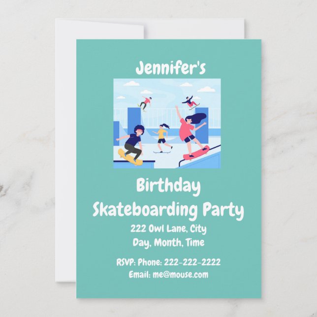 Individuelle Name Geburtstag Skateboarding Party Einladung (Rückseite)