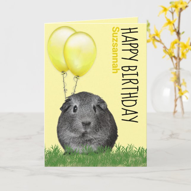 Individuelle Name Geburtstagsfeier Guinea Schweine Karte (Gelbe Blume)