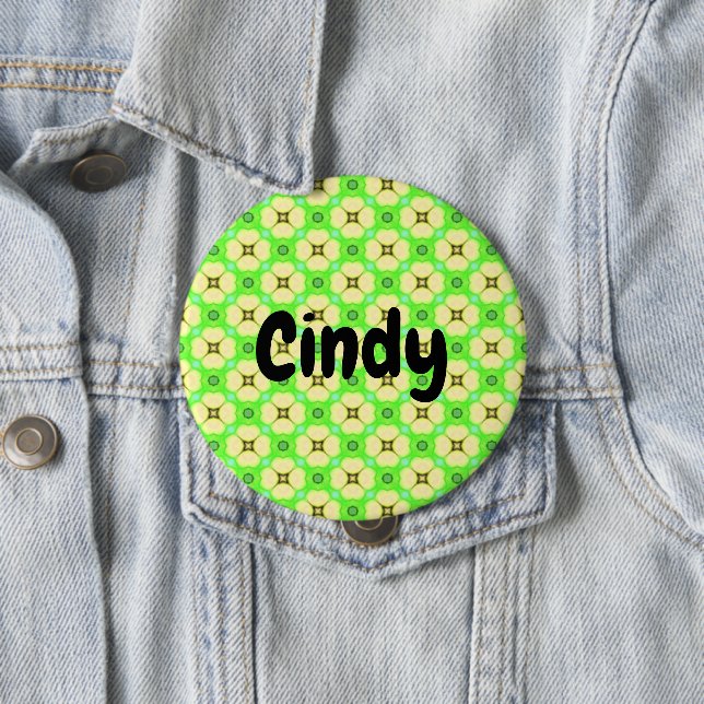 Individuelle Name Gelbe Blumen auf Grün Button (Beispiel)