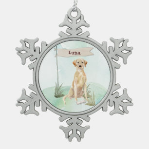 Individuelle Name Gelbe Labrador Haustier Schneeflocken Zinn-Ornament