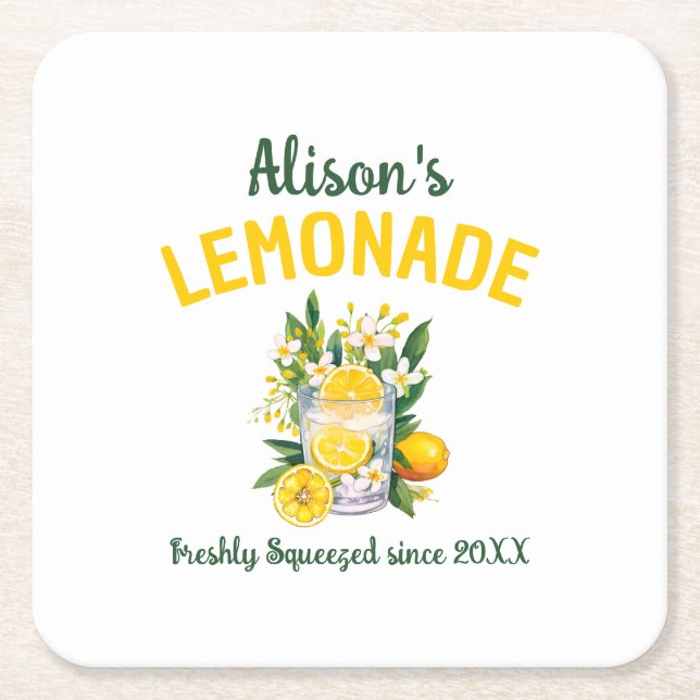 Individuelle Name Gelbe Lemonade Sommerliches Part Rechteckiger Pappuntersetzer (Vorderseite)