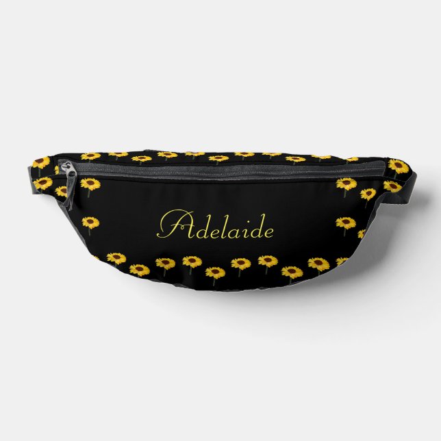 Individuelle Name Gelbe Sonnenblumen auf schwarz Bauchtasche (Ablage )