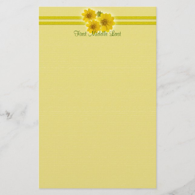 Individuelle Name Gelbe Wildblumen Kopfgrenze Briefpapier (Vorderseite)