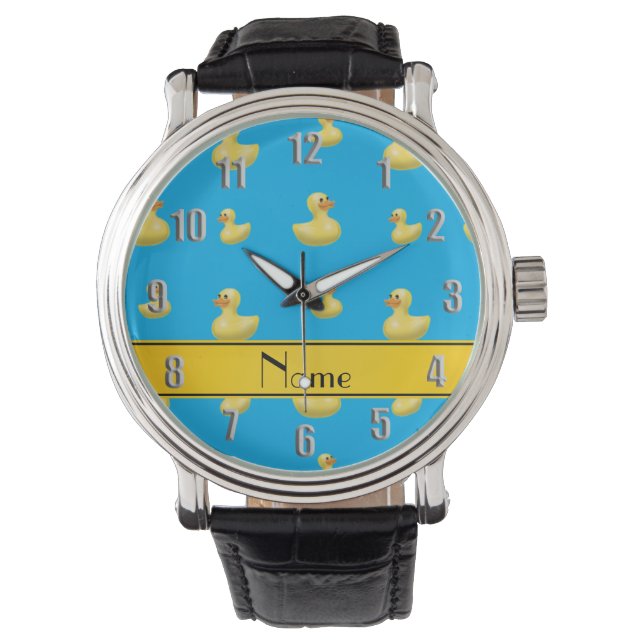 Individuelle Name gelber Streifen blaue Gummiente Armbanduhr (Vorderseite)