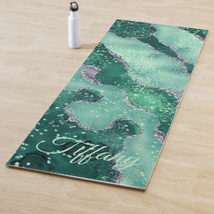 Individuelle Name Geode Agate Sparkle Rock Green Yogamatte