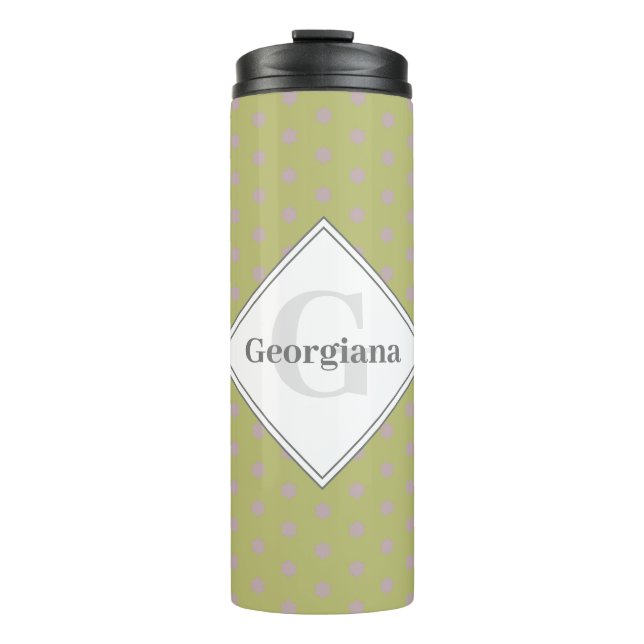 Individuelle Name Geometric Warm Neutral Polka Dot Thermosbecher (Vorderseite)