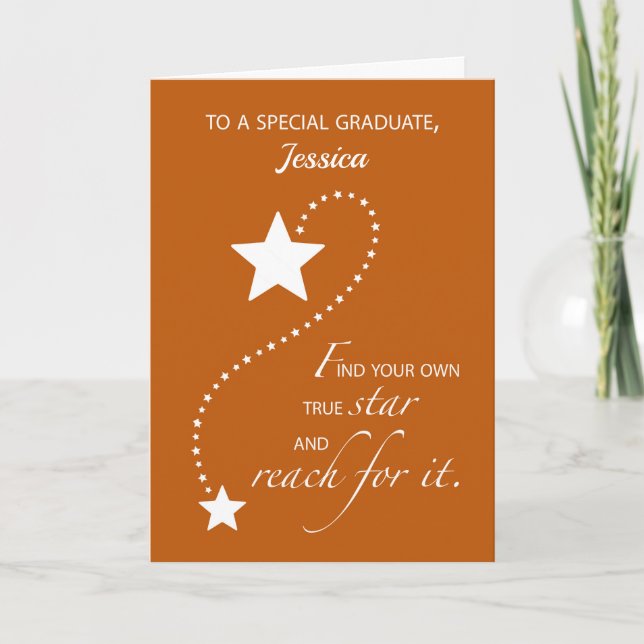 Individuelle Name Girl Abschluss Burnt Orange Star Karte (Vorderseite)