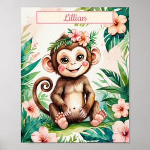 Individuelle Name Girl Kinderzimmer Baby Monkey Poster