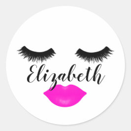 Individuelle Name Girl Lips and Lashes Pink Sticke Runder Aufkleber